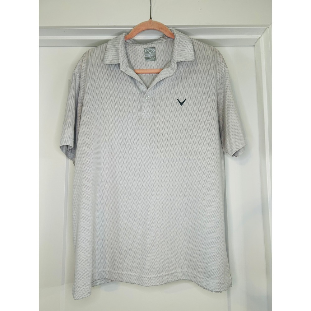 Callaway Opti-Dri Mens Large Grey Chevron‎ Textured Short Sleeve Golf Polo Shirt